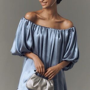 Anthropologie Blue Off-Shoulder Mini Dress